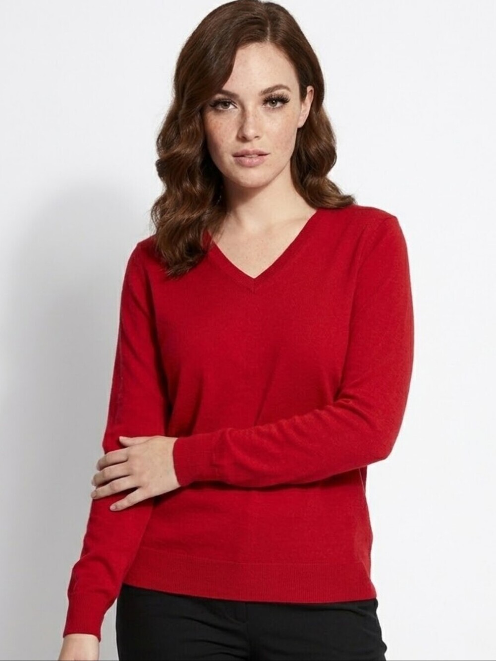 100% Merino Wool Y2K Merona V Neck Sweater Size Medium Bright Red 🍒